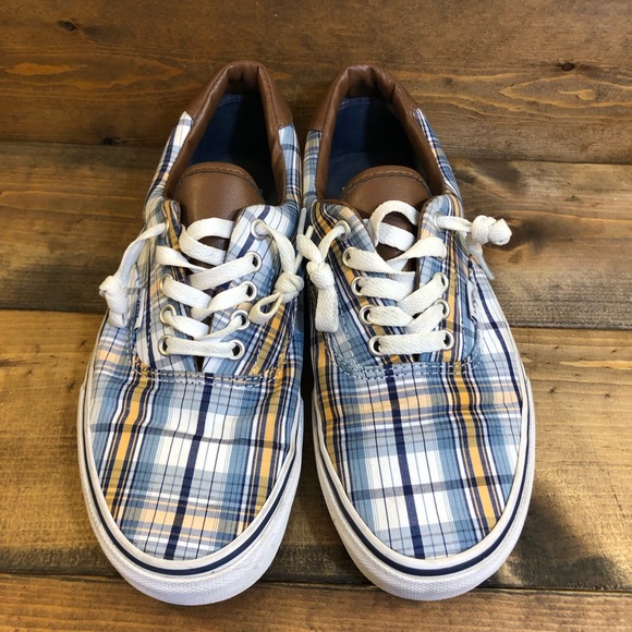 Vans Off the Wall Blue Orange Plaid Sneakers Women’s Size 9.5 Mens Size 8 - Picture 5 of 6